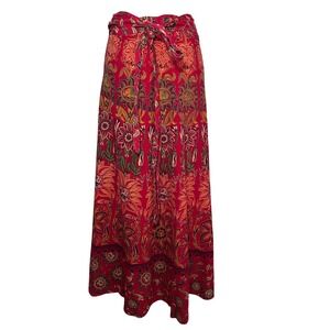 Vtg 90's Hippie Boho Indian Elephant Block Print Cotton Long Maxi Wrap Skirt L